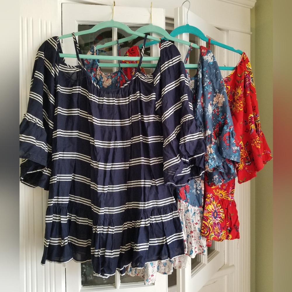 (Bundle of 3) BeachLunchLounge boho cold shoulder tops.